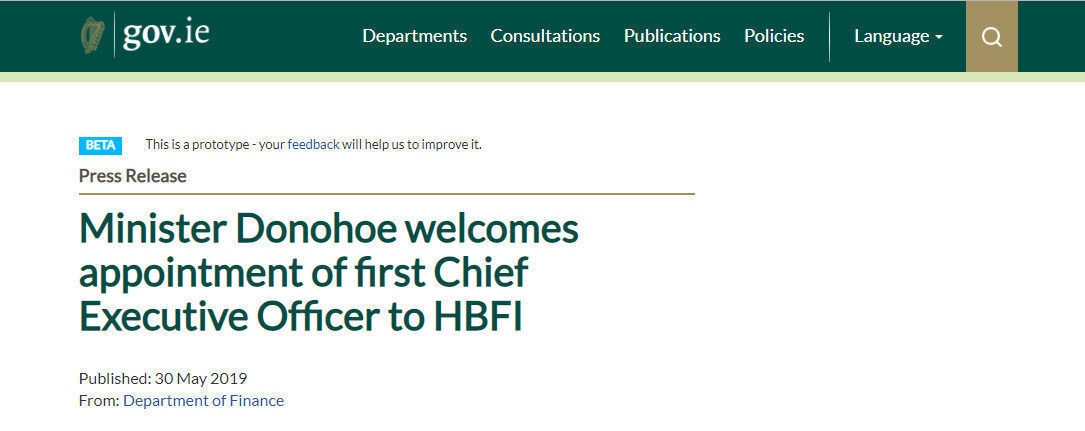 Minister Donohoe welcomes appointment of first Chief Executive Officer to HBFI